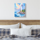 Kustvuurtoren | Blauwe Oceaangolven Zee Canvas Afdruk (Insitu (Slaapkamer))