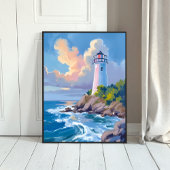 Kustvuurtoren | Blauwe Oceaangolven Zee Poster