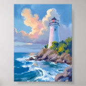 Kustvuurtoren | Blauwe Oceaangolven Zee Poster (Voorkant)