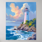 Kustvuurtoren | Blauwe Oceaangolven Zee Poster (Voorkant)