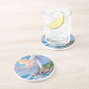 Kustvuurtoren   Blauwe Oceaangolven Zee Zandsteen Onderzetter