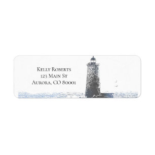 Kustvuurtoren en Atlantische Oceaan Nautisch Thema Etiket