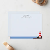 Kustvuurtoren gepersonaliseerd blauw notitiekaartje (Voorkant / Achterkant in situ)