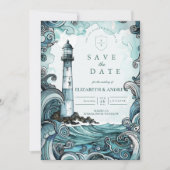 Kustvuurtoren Golf Bruiloft Save The Date (Voorkant)