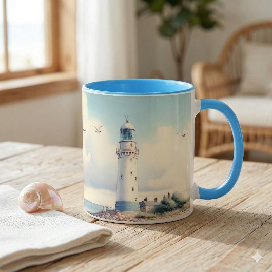 Kustvuurtoren Meeuwen Pastel Hemel Sereniteit Mok