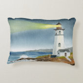 Kustvuurtoren met lichtbundel ansichtkaart accent kussen (Achterkant)