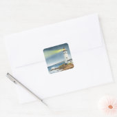 Kustvuurtoren met lichtbundel vierkante sticker (Envelop)