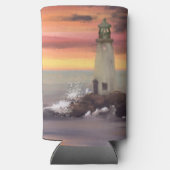 Kustvuurtoren met roze en Oranje hemelbekleding Seltzer Blikjeskoeler (Achterkant)