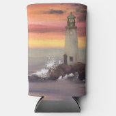 Kustvuurtoren met roze en Oranje hemelbekleding Seltzer Blikjeskoeler (Voorkant)