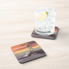 Kustvuurtoren met roze en Oranje lucht Bier Onderzetter