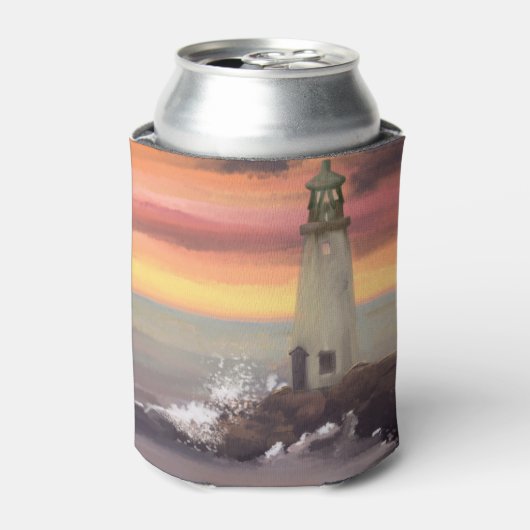 Kustvuurtoren met roze en Oranje lucht Blikjeskoeler (Blikje Voorkant)