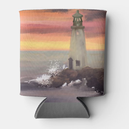 Kustvuurtoren met roze en Oranje lucht Blikjeskoeler (Voorkant)