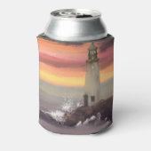 Kustvuurtoren met roze en Oranje lucht Blikjeskoeler (Blikje Achterkant)