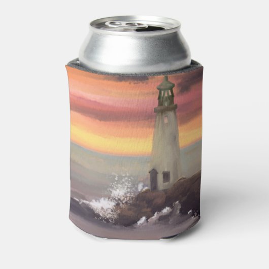 Kustvuurtoren met roze en Oranje lucht Blikjeskoeler (Blikje Achterkant)