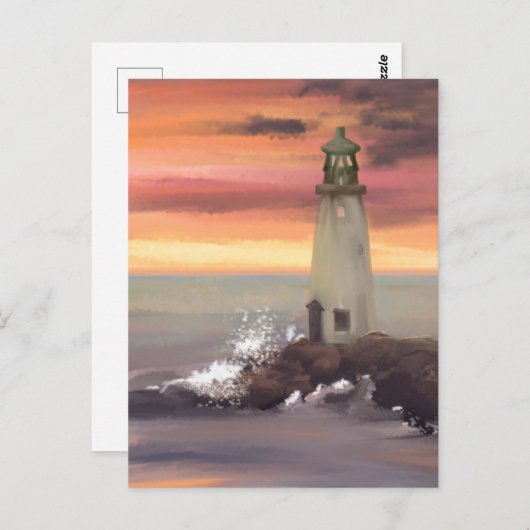 Kustvuurtoren met roze en Oranje lucht Briefkaart (Voorkant / Achterkant)