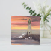 Kustvuurtoren met roze en Oranje lucht Feestdagenkaart (Staand voorkant)