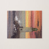 Kustvuurtoren met roze en Oranje lucht Legpuzzel (Horizontaal)