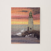 Kustvuurtoren met roze en Oranje lucht Legpuzzel (Verticaal)