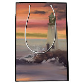 Kustvuurtoren met roze en Oranje lucht Medium Cadeauzakje (Voorkant)