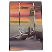 Kustvuurtoren met roze en Oranje lucht Medium Cadeauzakje (Achterkant)