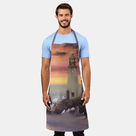 Kustvuurtoren met roze en Oranje lucht Schort (Gedragen)