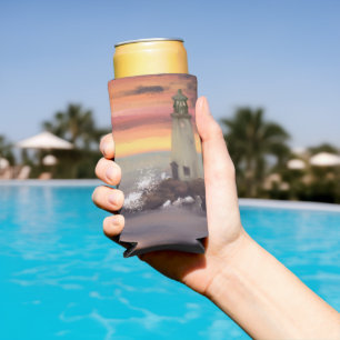 Kustvuurtoren met roze en oranje lucht Seltze Seltzer Blikjeskoeler