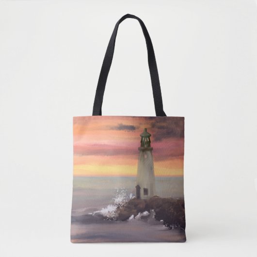 Kustvuurtoren met roze en Oranje lucht Tote Bag (Voorkant)