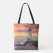 Kustvuurtoren met roze en Oranje lucht Tote Bag (Achterkant)