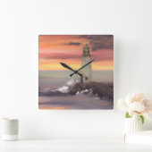 Kustvuurtoren met roze en Oranje lucht Vierkante Klok (Huis)