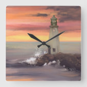 Kustvuurtoren met roze en Oranje lucht Vierkante Klok (Voorkant)