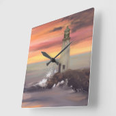 Kustvuurtoren met roze en Oranje lucht Vierkante Klok (Hoek)