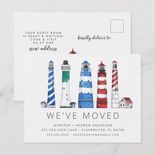 Kustvuurtoren Moving Aankondiging Briefkaart (Voorkant / Achterkant)