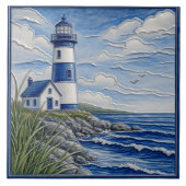 Kustvuurtoren Nautisch Blauw & Wit Tegeltje (Voorkant)