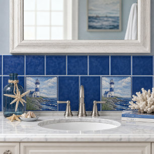 Kustvuurtoren Nautisch Blauw & Wit Tegeltje