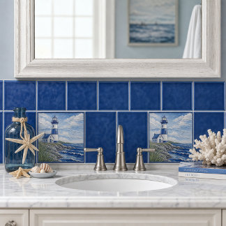 Kustvuurtoren Nautisch Blauw & Wit Tegeltje
