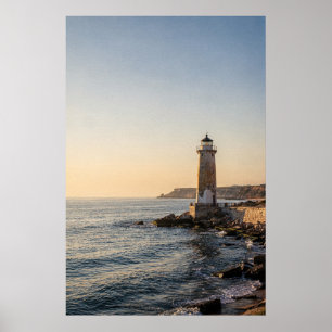 Kustvuurtoren op een rotsachtige kust poster