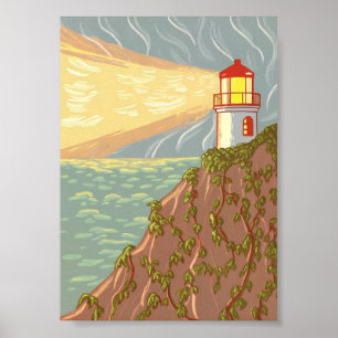 Kustvuurtoren op Ivy Cliff Kunstposter Poster