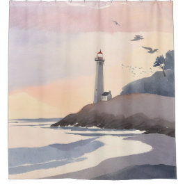 Kustvuurtoren | Strand Aquarel Schilderij Douchegordijn
