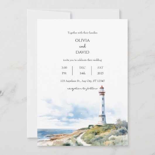 Kustvuurtoren Trail Ocean Uitzicht Beach Bruiloft Kaart (Voorkant)