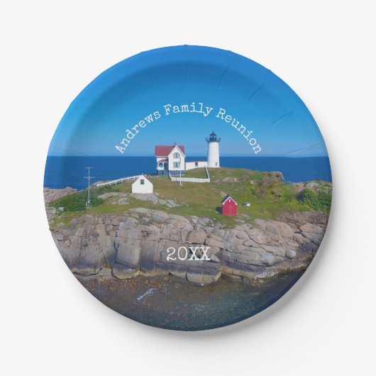 Kustvuurtoren van de familie Reunion Nubble Papieren Bordje (Voorkant)