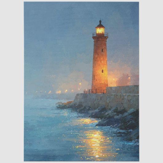 Kustvuurtoren Warme Gloed Zonsondergang Tissuepapier (Voorkant)
