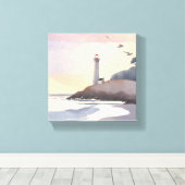 Kustvuurtoren | Watercolor Schilderij van het Stra Canvas Afdruk (Insitu (Houten vloer))