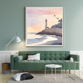 Kustvuurtoren | Watercolor Schilderij van het Stra Poster