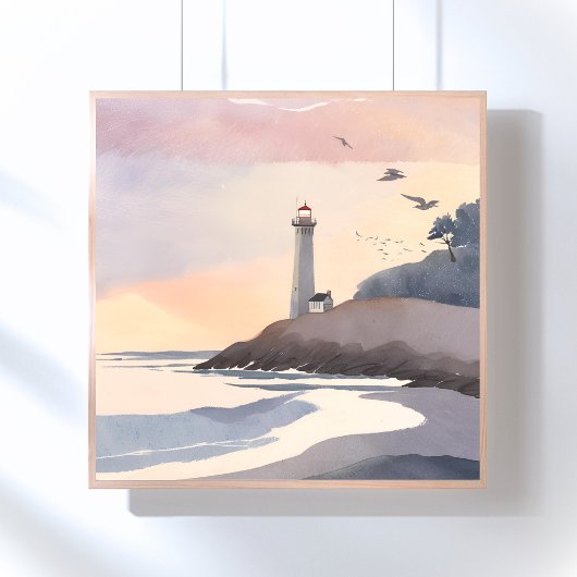 Kustvuurtoren | Watercolor Schilderij van het Stra Poster