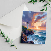 Kustvuurtoren zonsondergang | Beach Ocean Painting Briefkaart