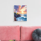 Kustvuurtoren zonsondergang | Beach Ocean Painting Canvas Afdruk (Insitu (Woonkamer))