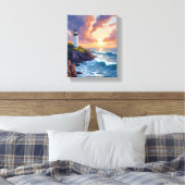 Kustvuurtoren zonsondergang | Beach Ocean Painting Canvas Afdruk (Insitu (Slaapkamer))