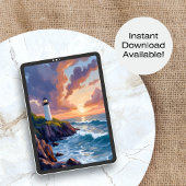 Kustvuurtoren zonsondergang | Beach Ocean Painting Poster