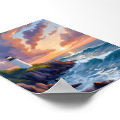 Kustvuurtoren zonsondergang | Beach Ocean Painting Poster (Hoek)