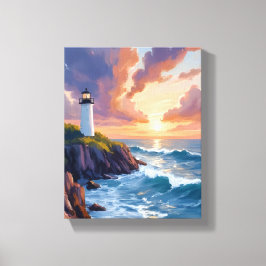 Kustvuurtoren Zonsondergang | Strand Oceaan Schild Canvas Afdruk